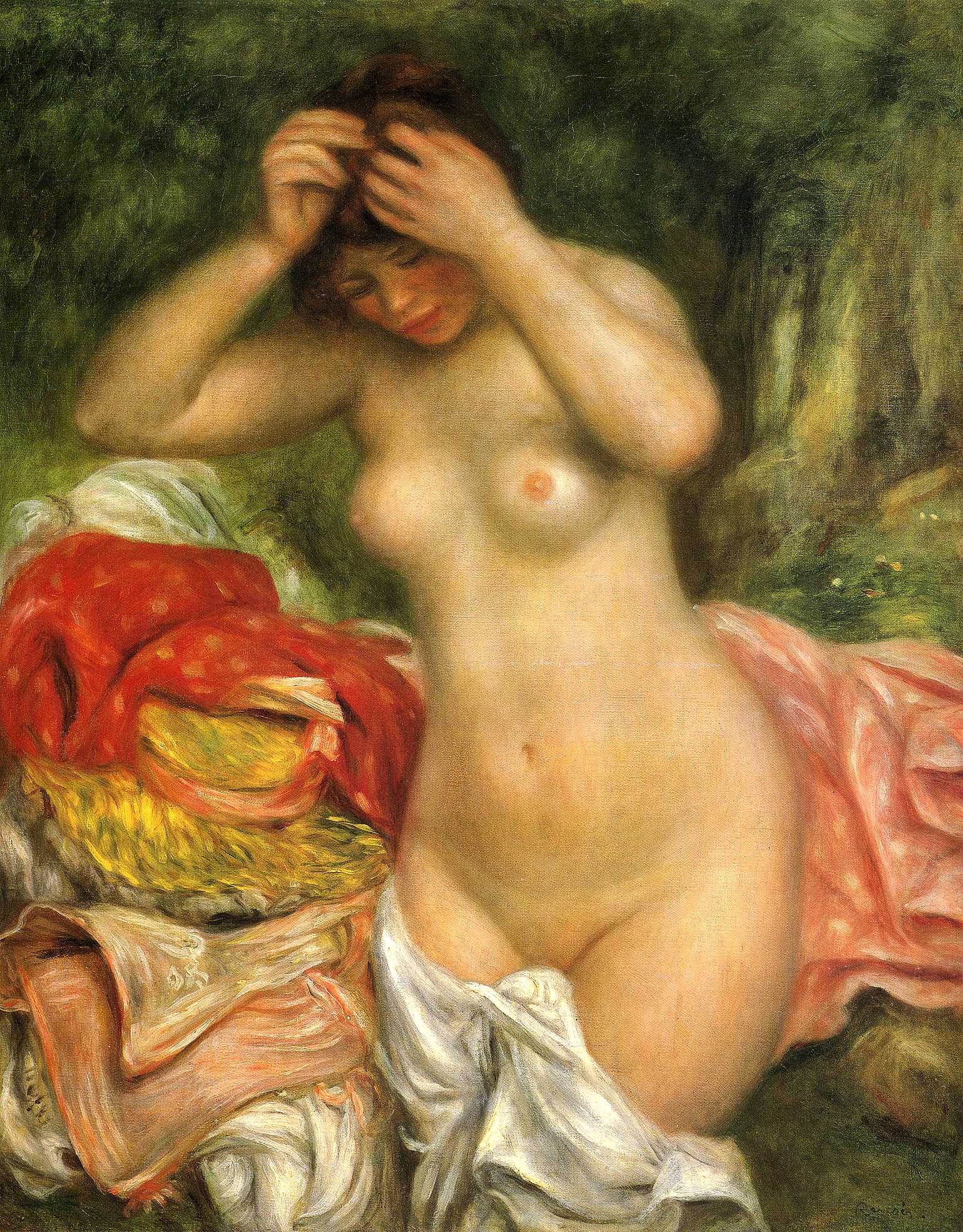 Bather arranging her Hair - Pierre-Auguste Renoir painting on canvas